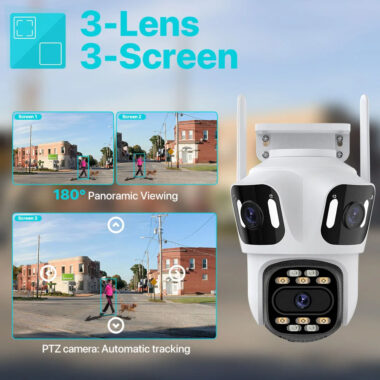 6K Three Lens PTZ WiFi Outdoor Security Camera with Auto Tracking