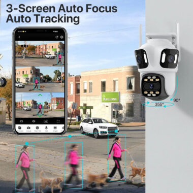 6K Three Lens PTZ WiFi Outdoor Security Camera with Auto Tracking