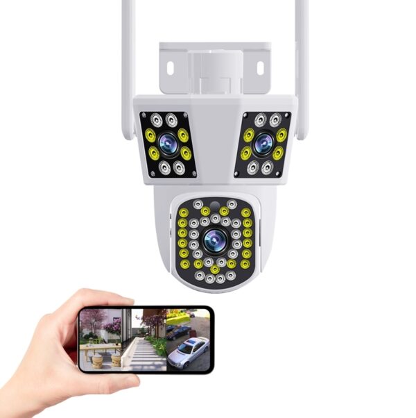 9MP Three-Lens Outdoor WiFi IP Security Camera with PTZ and Night Vision
