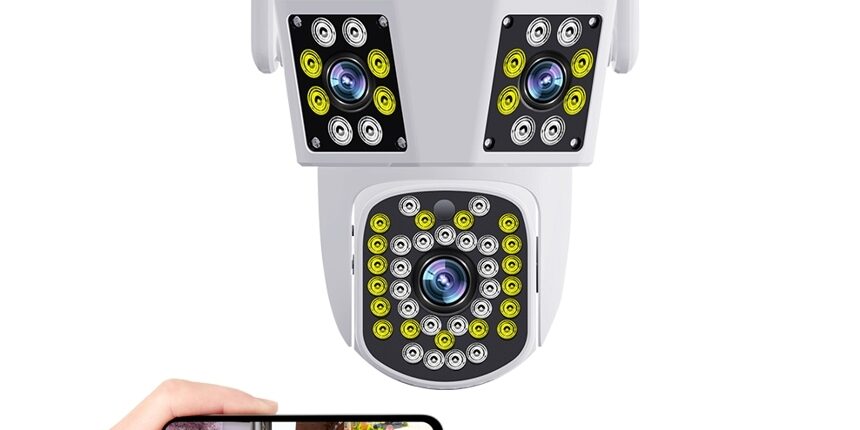 9MP Three-Lens Outdoor WiFi IP Security Camera with PTZ and Night Vision