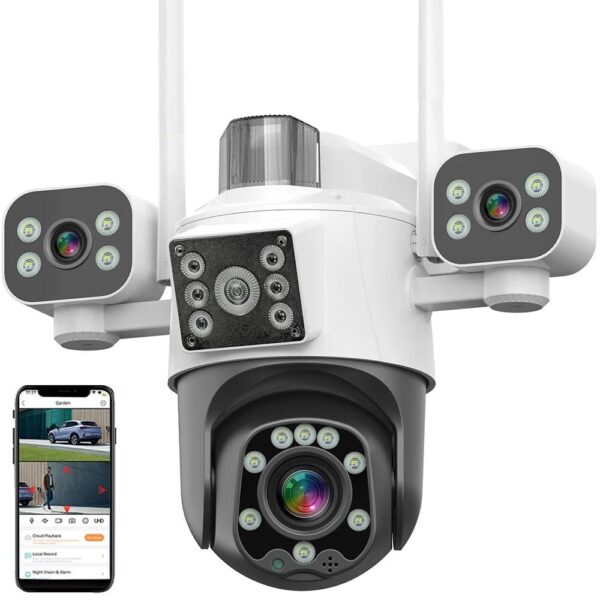 Outdoor WiFi PTZ Camera with Triple Screen and Adjustable Angle