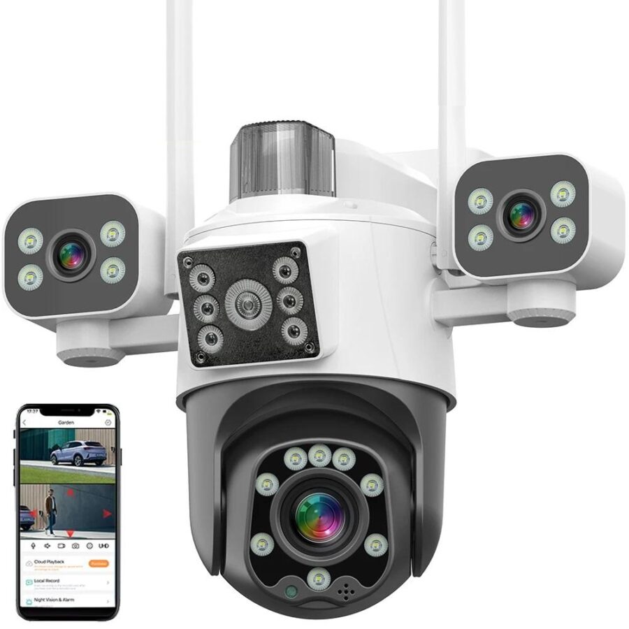 Outdoor WiFi PTZ Camera with Triple Screen and Adjustable Angle