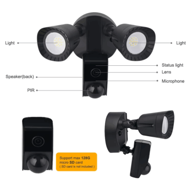  Smart Outdoor WiFi Security Floodlight Camera with Dual Lights and Night Vision